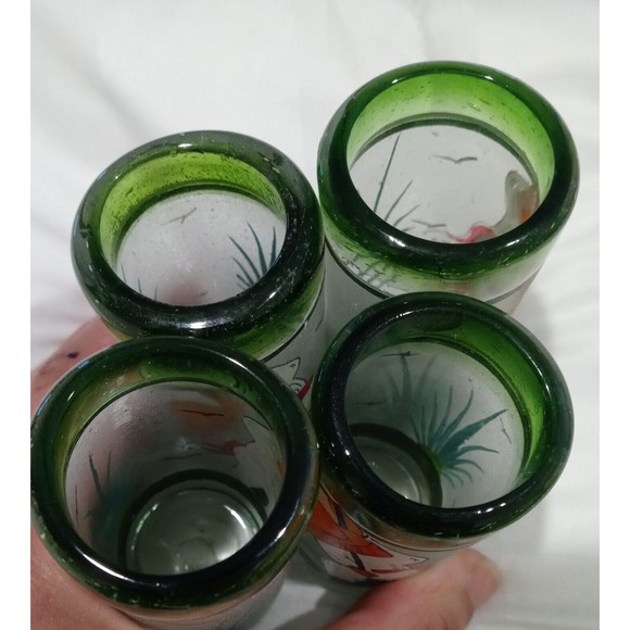 Set of 4 Hand blown Mexican hand painted shot Glasses - Picture 4 of 13